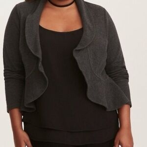Torrid Gray Military Ruffle Blazer Jacket Shrug Size 2X